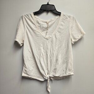 Lululemon Knot Gonna Fly V Neck Tie Front Top White Size 4 Yoga Casual Cotton